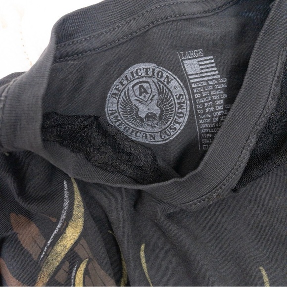 NEW Affliction Speed to Burn Graphic Biker Moto Tee L Black Lace Sheer Grommet - Picture 3 of 9